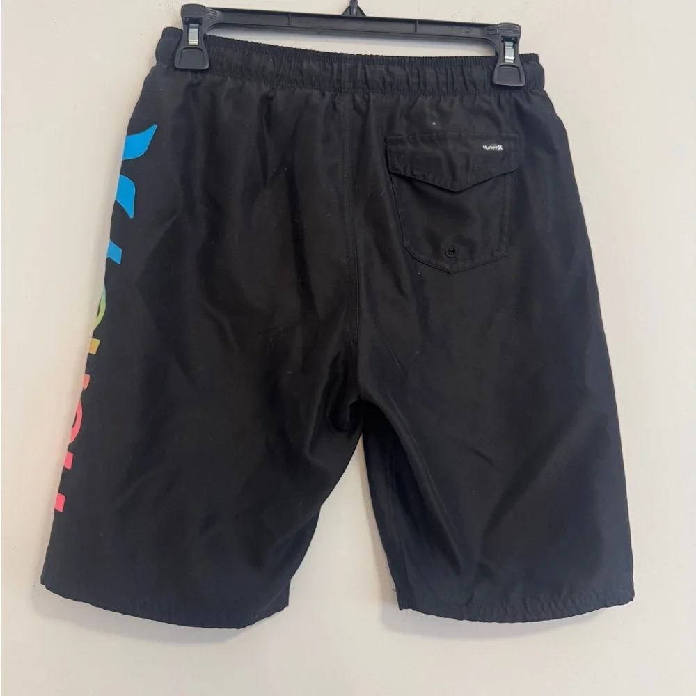Hurley Black Swim Trunks with Blue, Green & Pink Logo